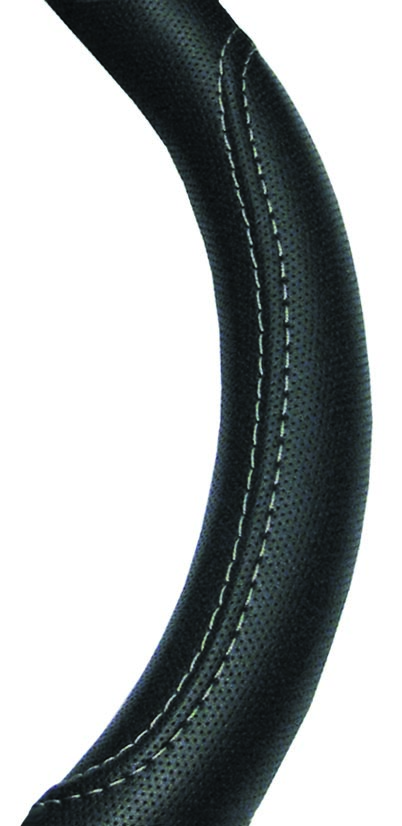 38cm Black, Leather Feel, Raised Stitching Steering Wheel Cover