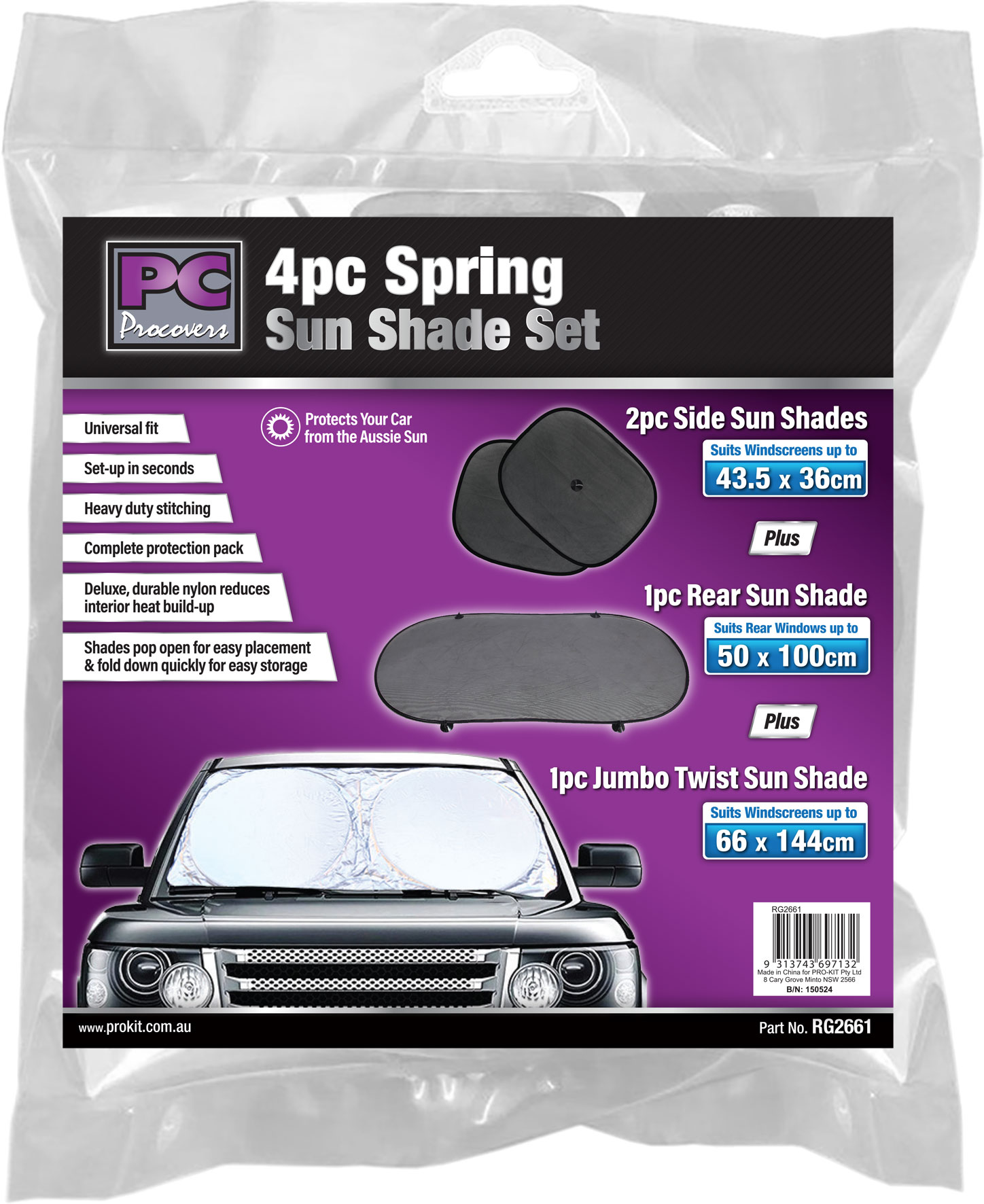 4pc Twist Sun Shade Set – Front, 2 Sides & Rear
