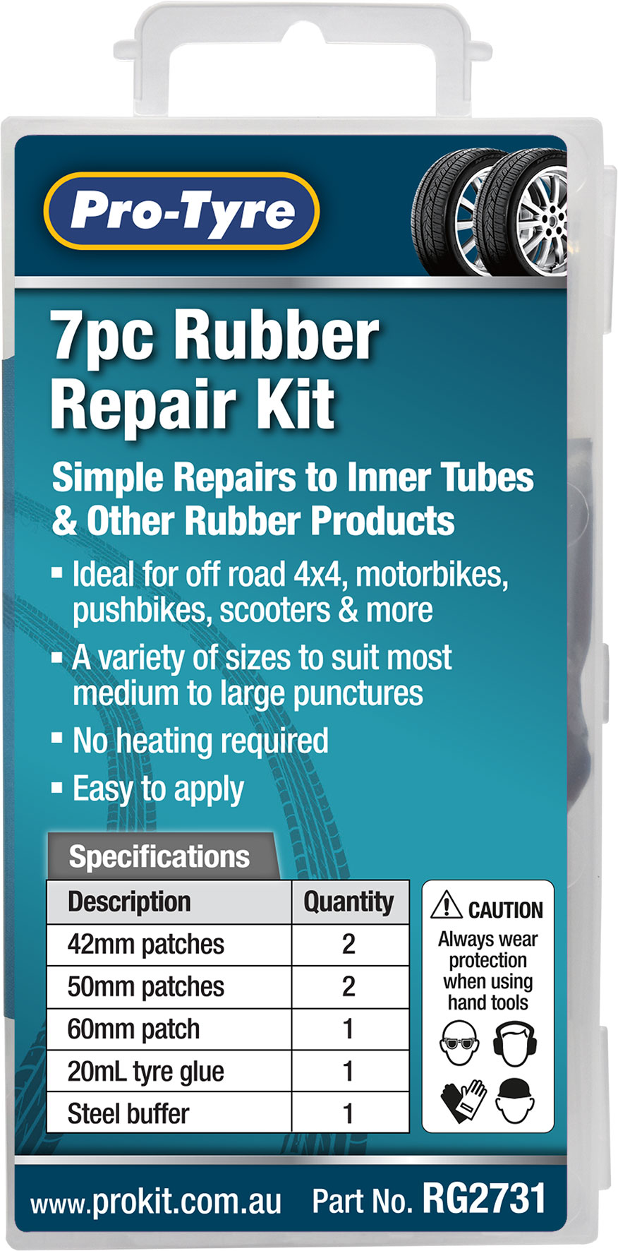 TYRE REPAIR KIT – 9pc WITH 5 PATCHES,STEEL BUFFER, 2 x VALVE TUBING & GLUE