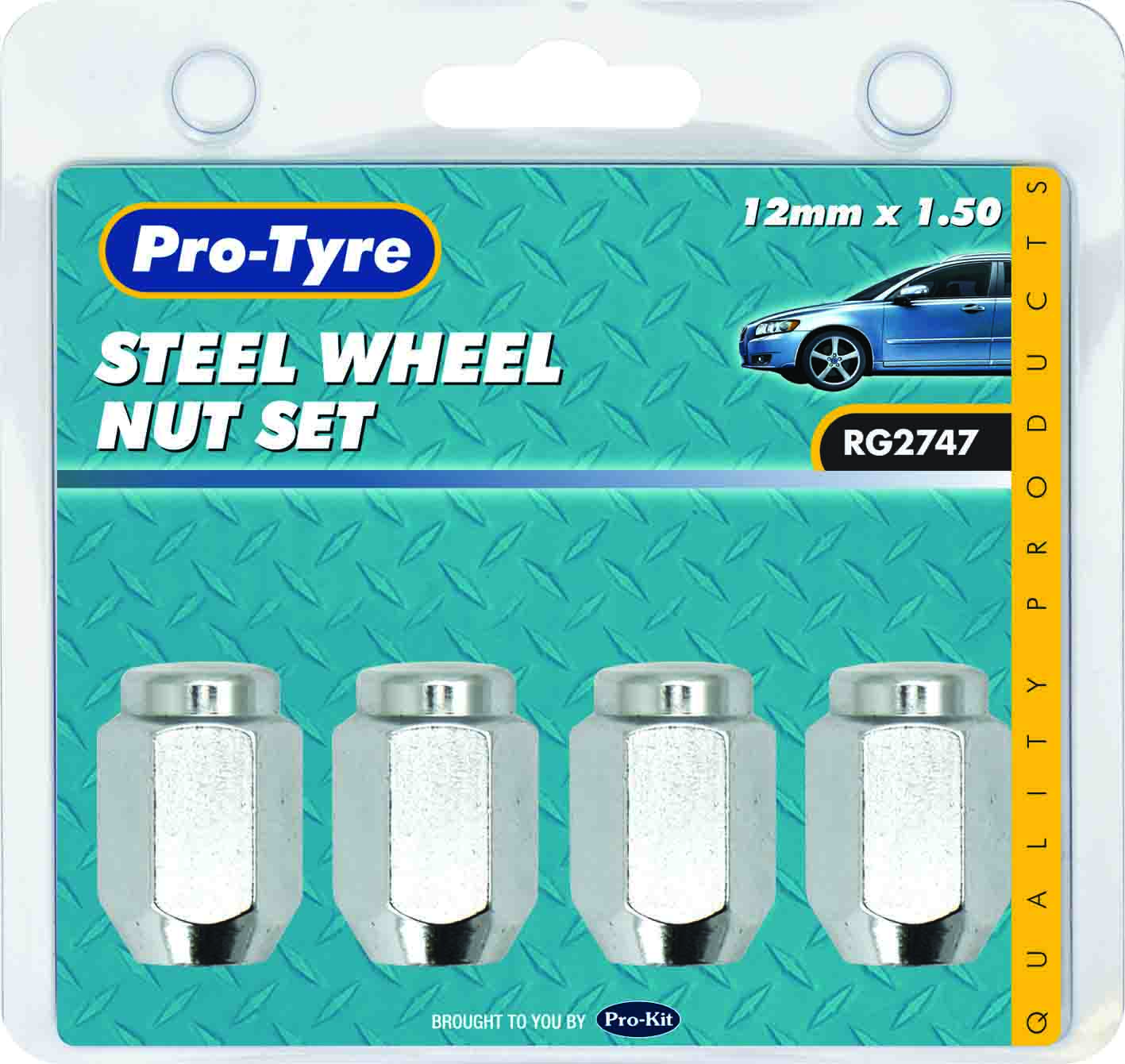WHEEL NUT SET – 4pc STEEL WHEEL CHROME  12MM X 1.50