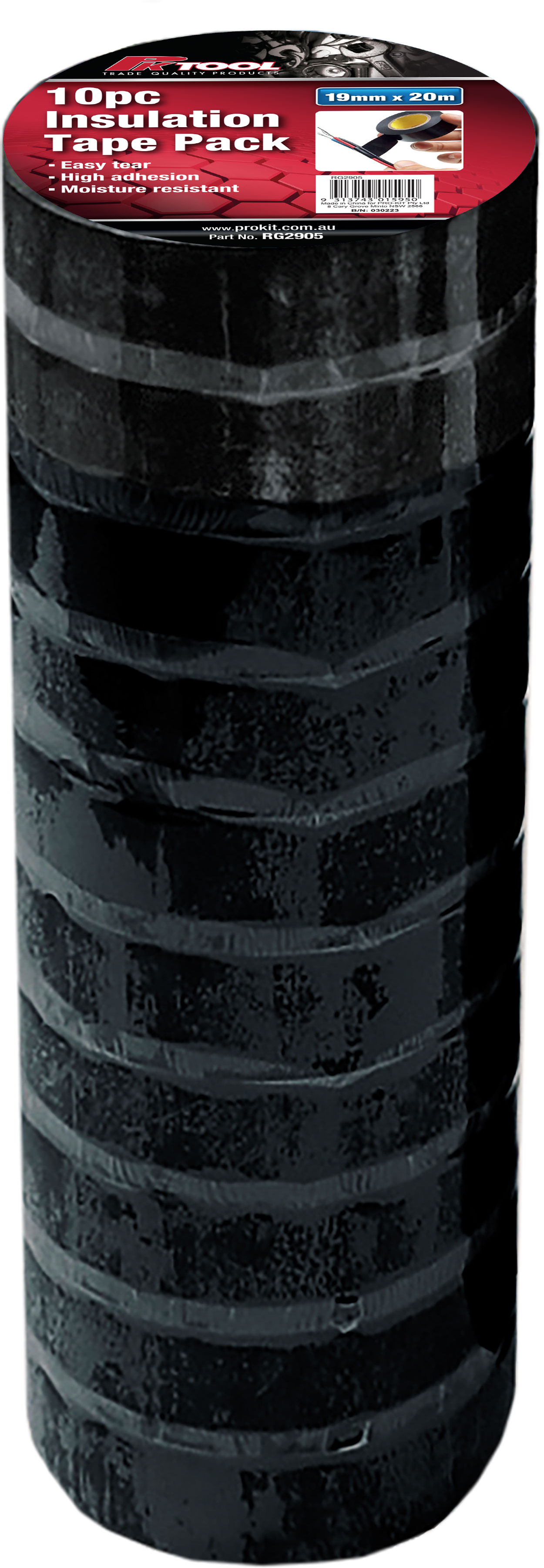 19mm INSULATION BLACK TAPE 10 20mtr ROLL/PACK