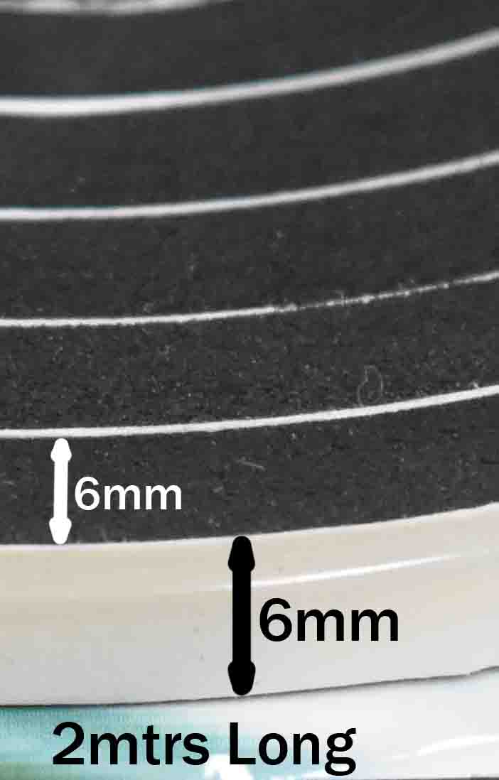 TAPE – WEATHERSTRIP FOAM BLACK 6MM X 6MM X 2M