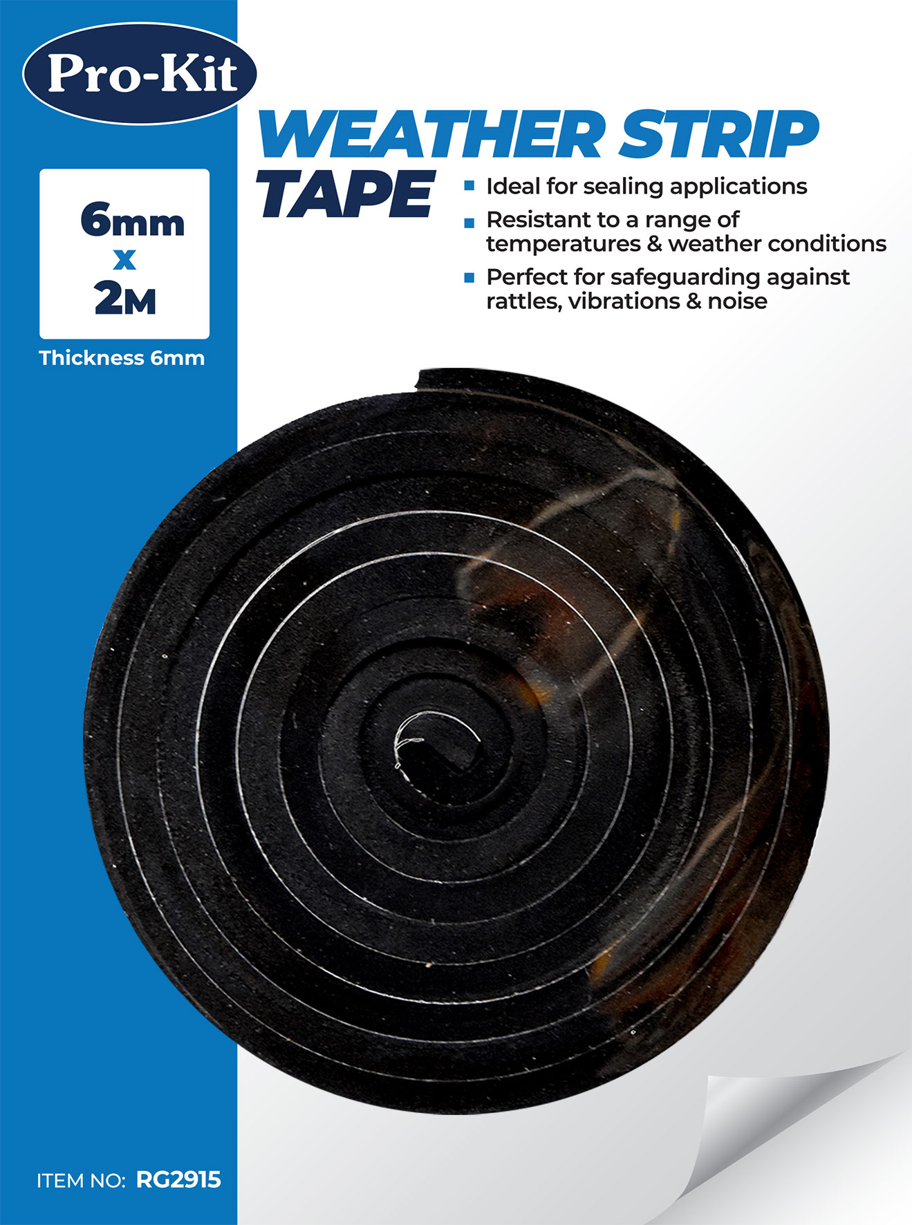 TAPE – WEATHERSTRIP FOAM BLACK 6MM X 6MM X 2M