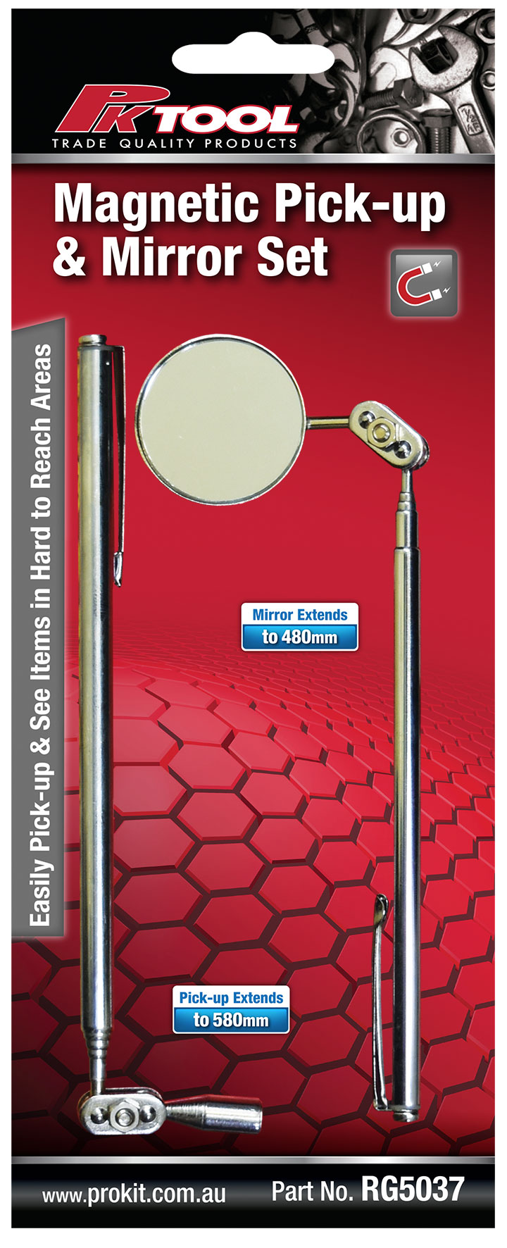 2pc Magnetic Pick-up Tool & Inspection Mirror Set