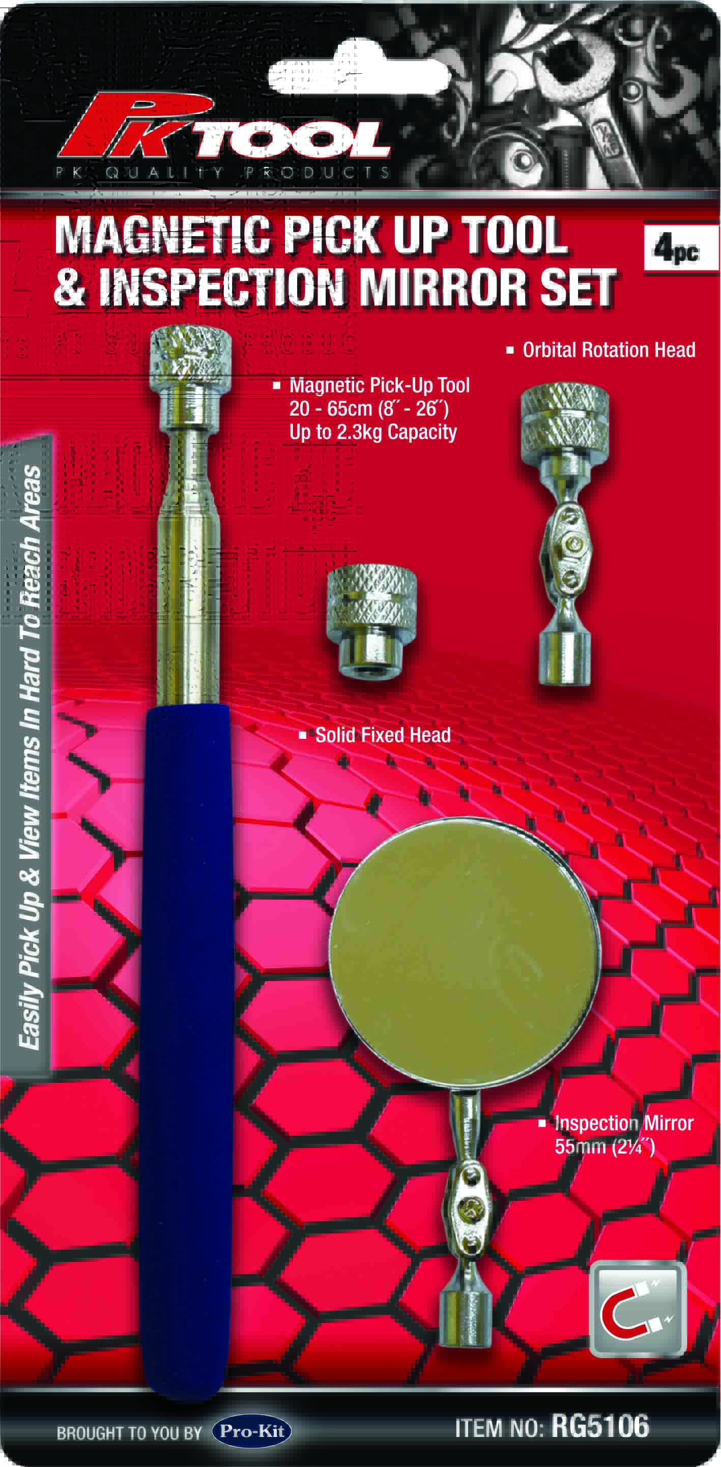 4pc Magnetic Pick-up Tool & Inspection Mirror Set