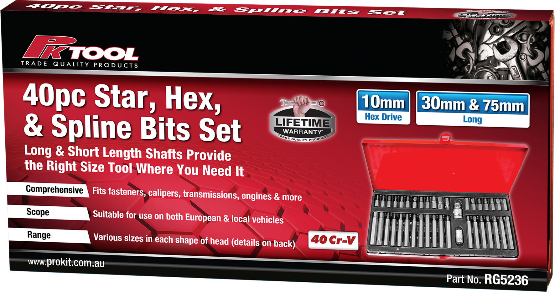 40pc 10mm Hex Star, Hex & Spline Set