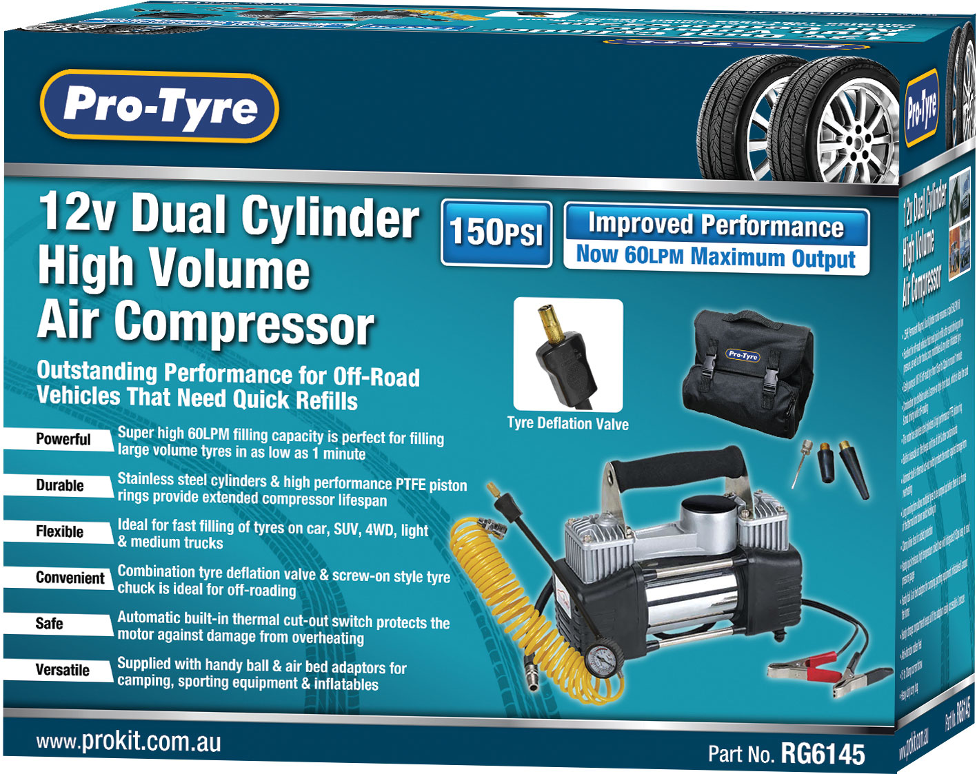 AIR COMPRESSOR – 12V 150PSI SUPER H/DUTY DUAL CYLINDER