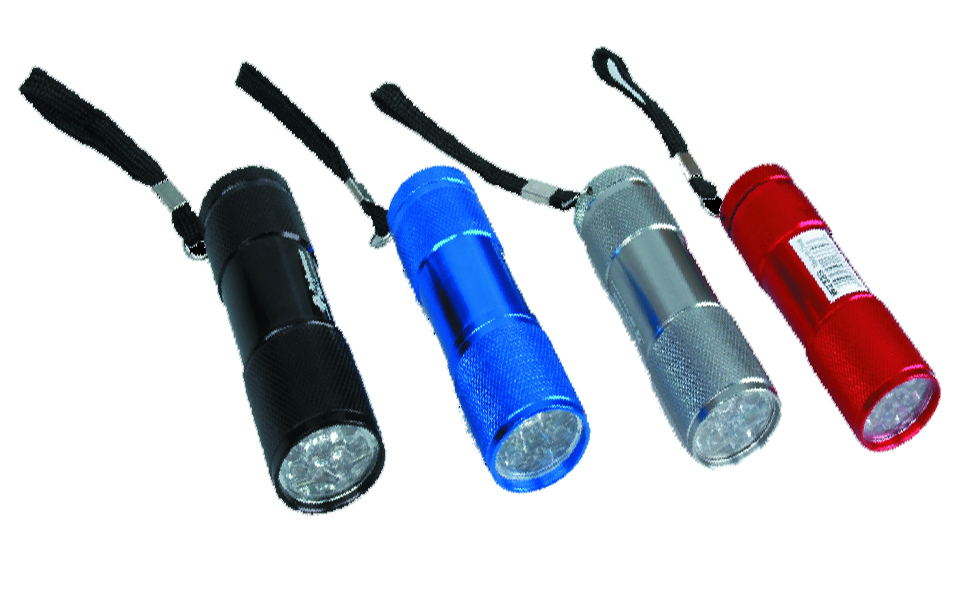 ALLOY BODY TORCH  90mm 9LED in 16pc POS DISPLAY