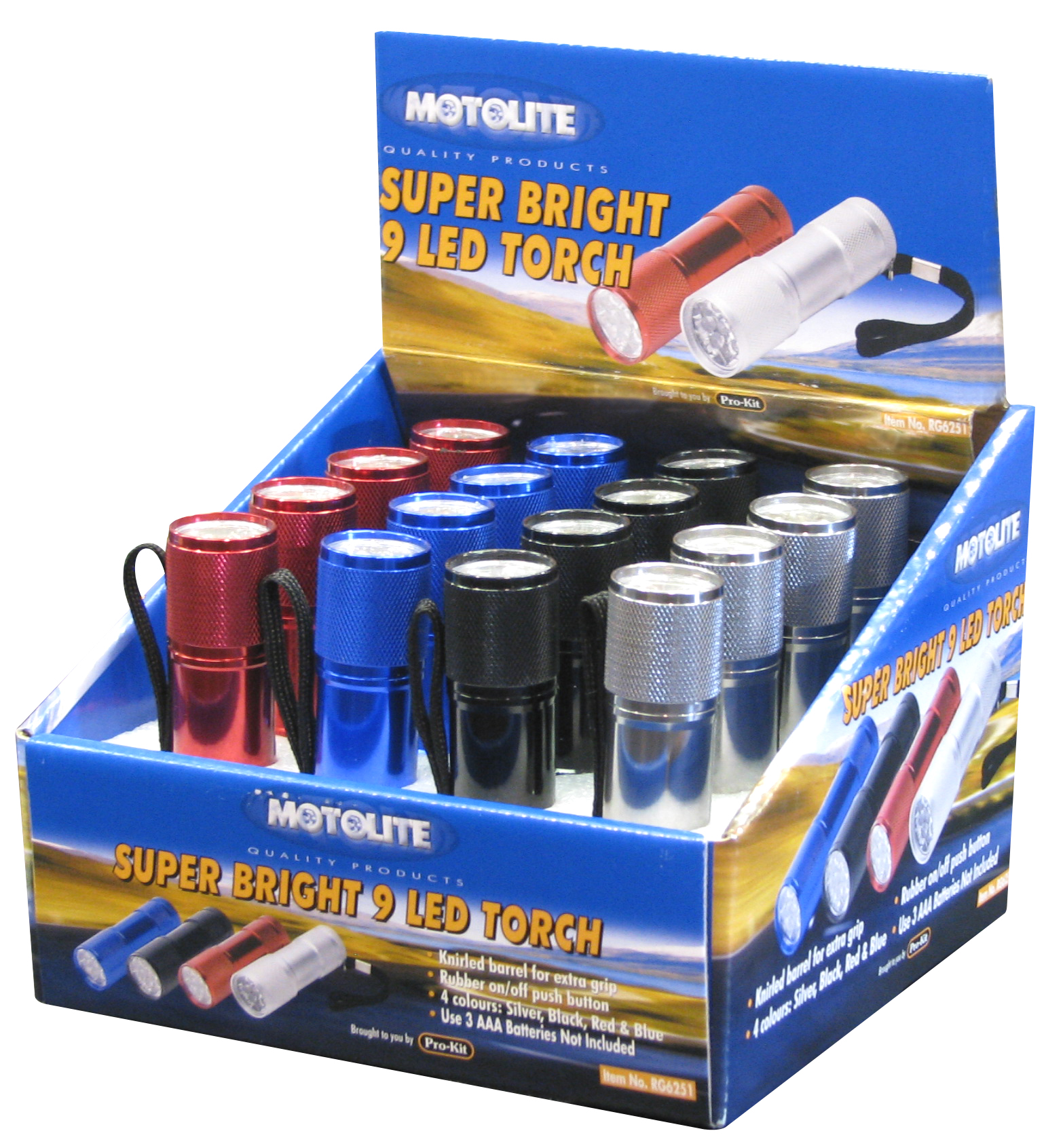 ALLOY BODY TORCH  90mm 9LED in 16pc POS DISPLAY