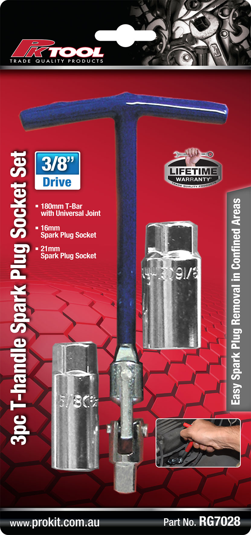 3pc 3/8” DR T-HANDLE SPARK PLUG SPANNER SET