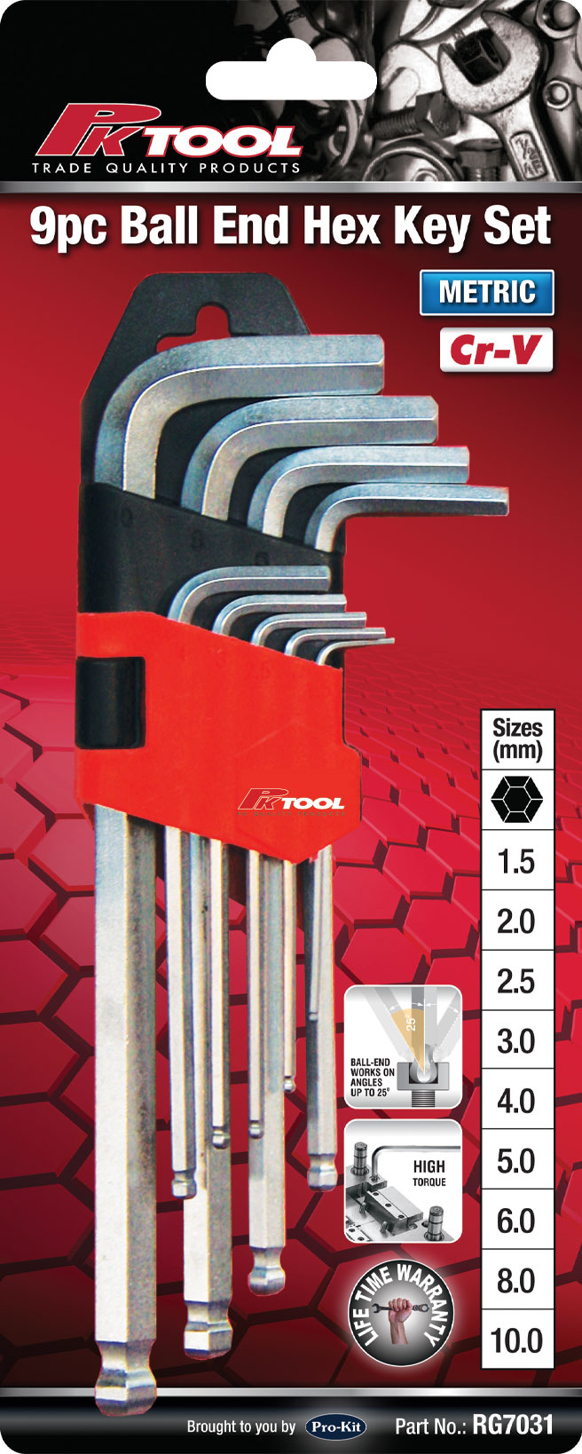 9pc Metric Ball End Hex Key Set