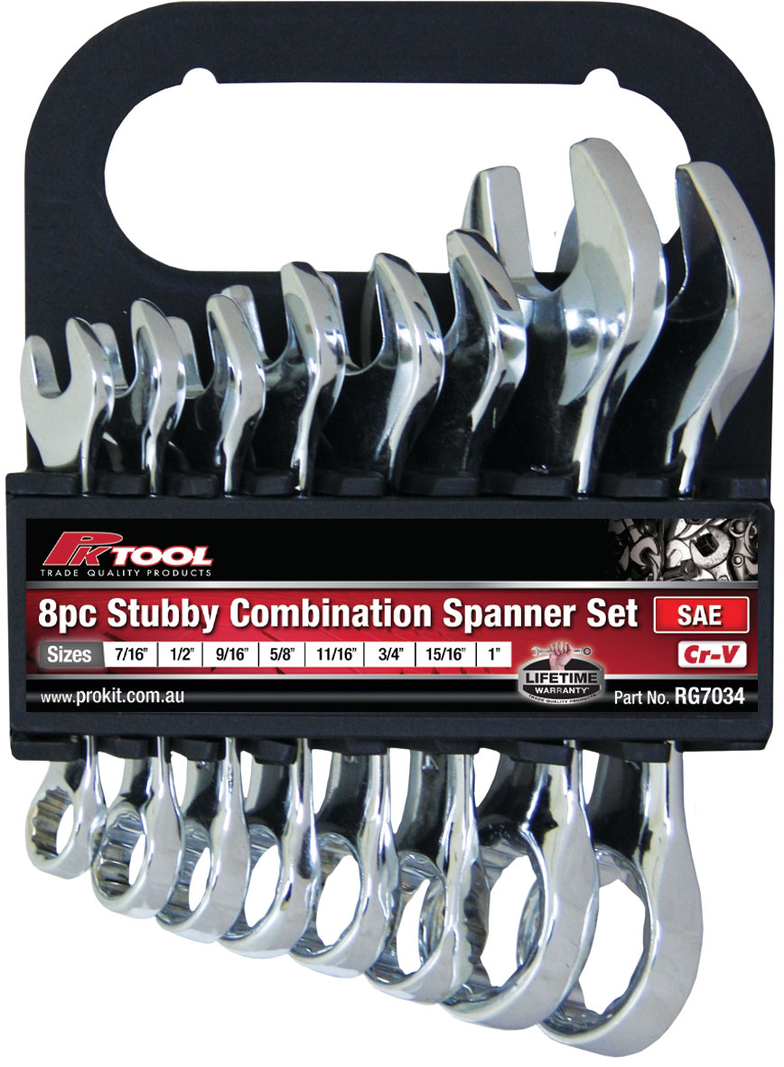8pc SAE Cr-V COMBINATION STUBBY SPANNER SET