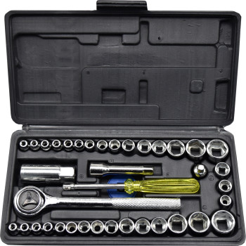 40pc 1/4” & 3/8” Dr Metric & SAE Socket Set