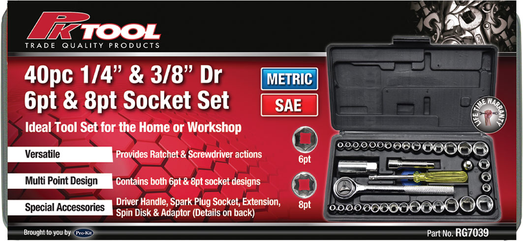 40pc 1/4” & 3/8” Dr Metric & SAE Socket Set