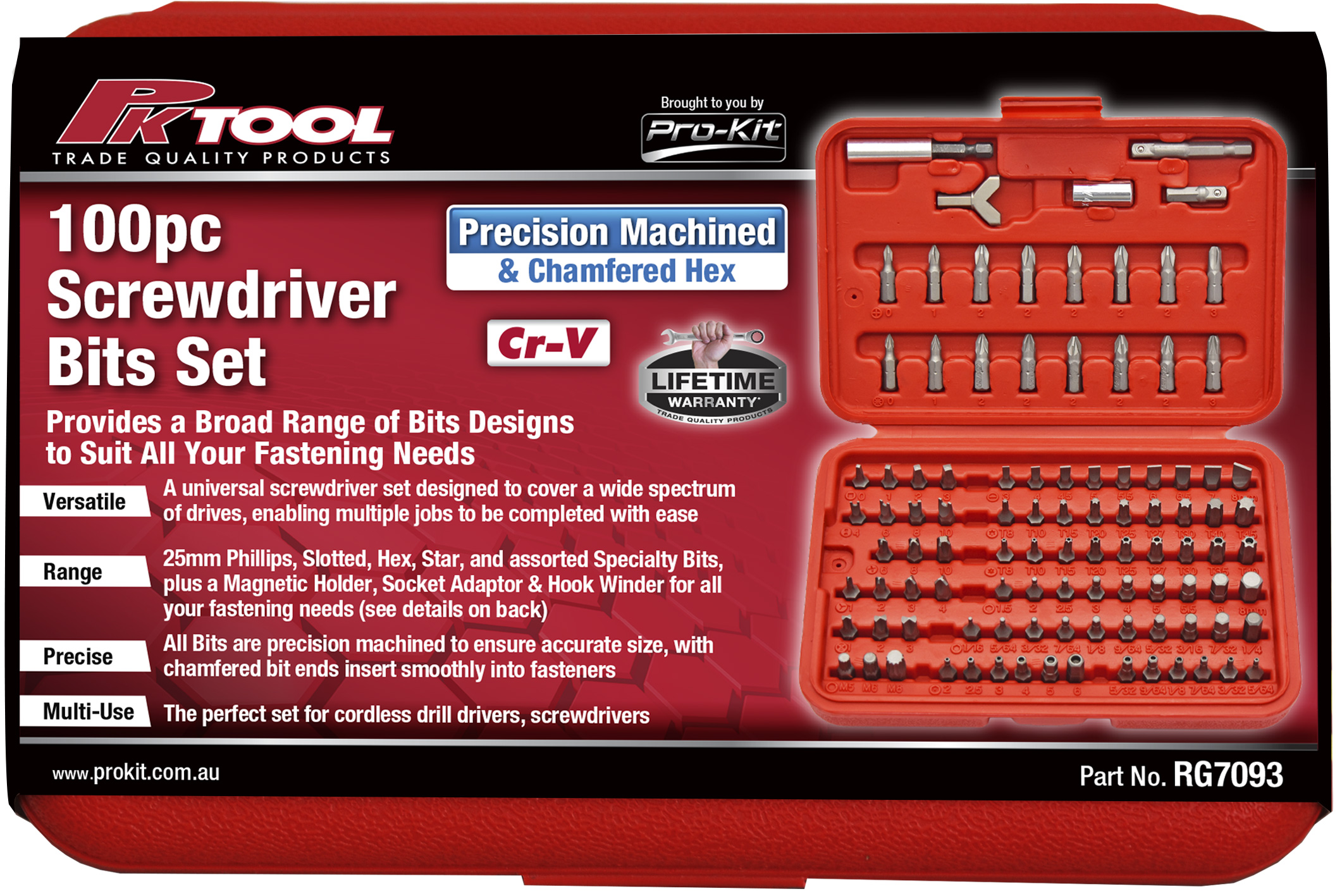 100pc 1/4” Hex Dr Combination Screwdriver Bits Set