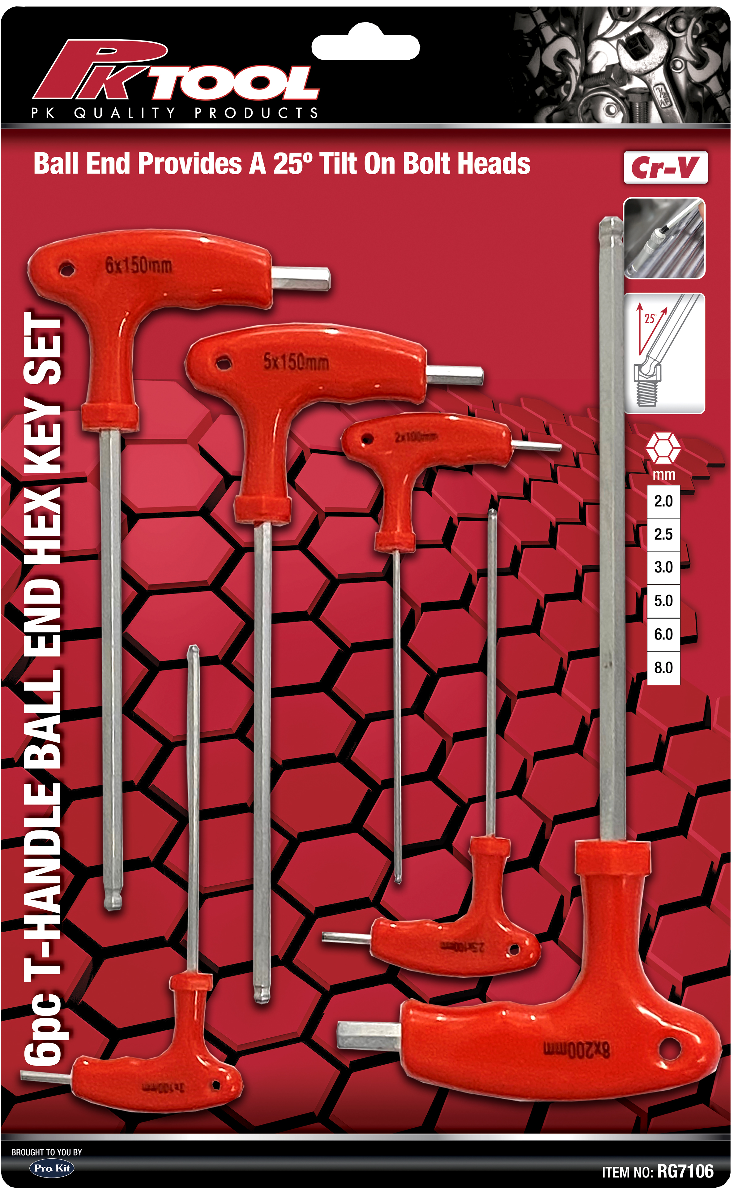 6pc T-Handle Ball End Hex Key Set
