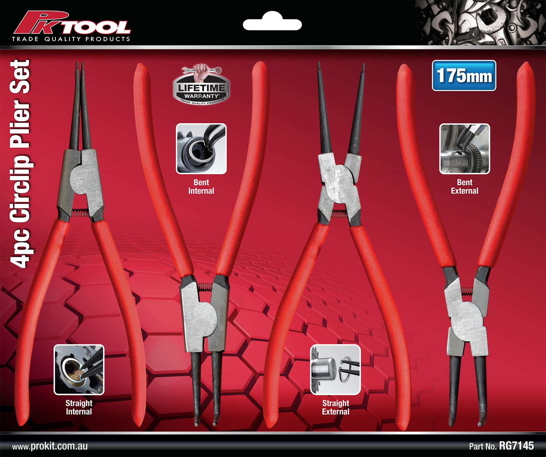 4pc 175mm (7”) STRAIGHT & 90º NOSE CIRCLIP PLIER SET