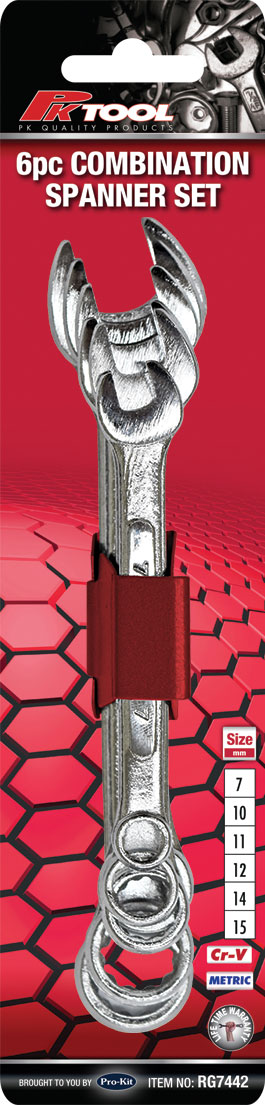 6pc METRIC  Cr-V COMBINATION SPANNER SET