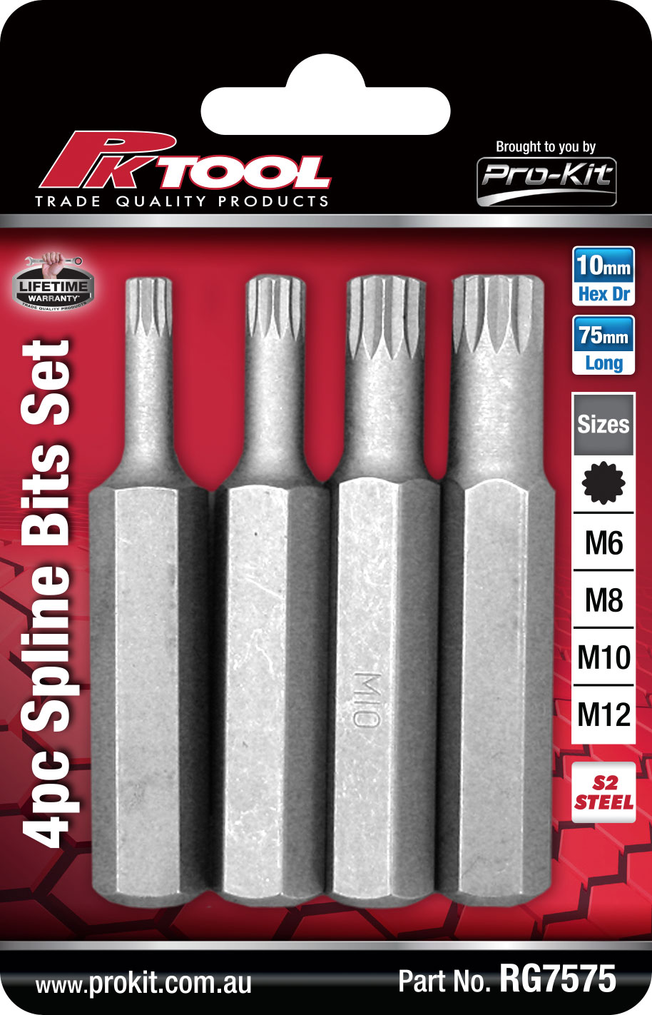 4pc 1/2” Hex Dr Spline Bits Set