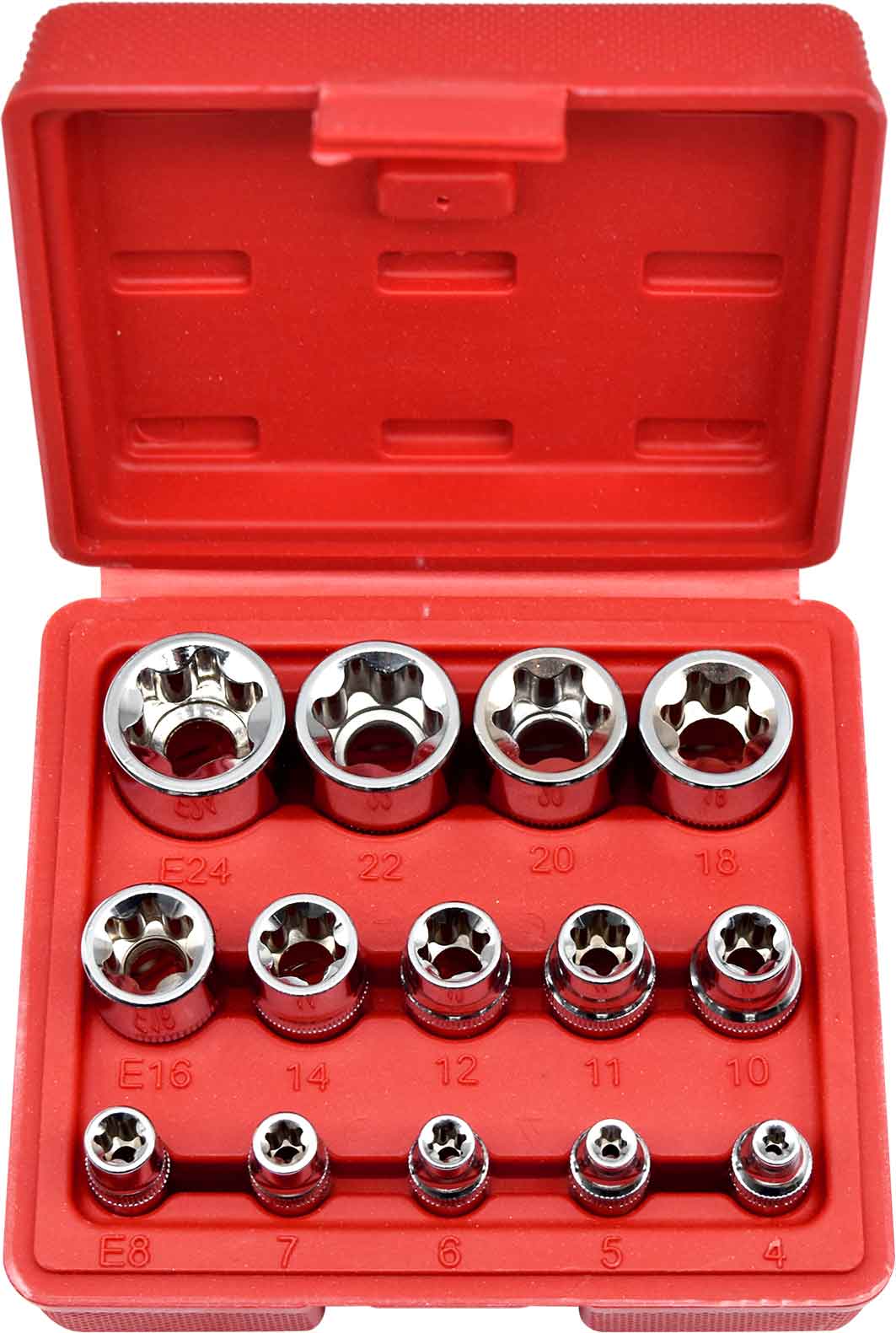 14pc 1/4”, 3/8” & 1/2” Dr E-Star Socket Set