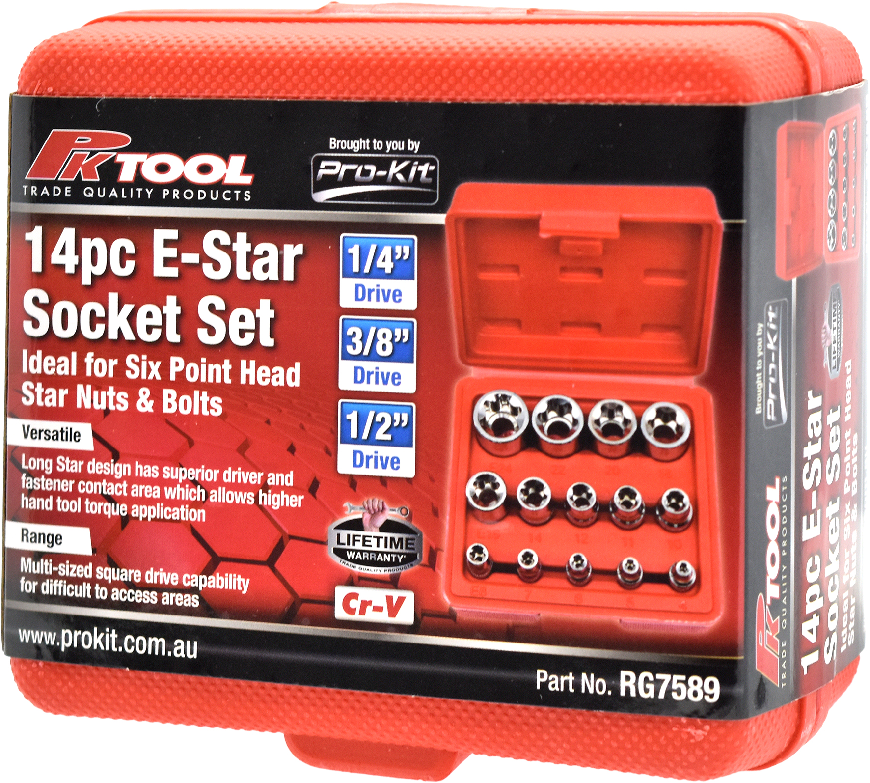 14pc 1/4”, 3/8” & 1/2” Dr E-Star Socket Set