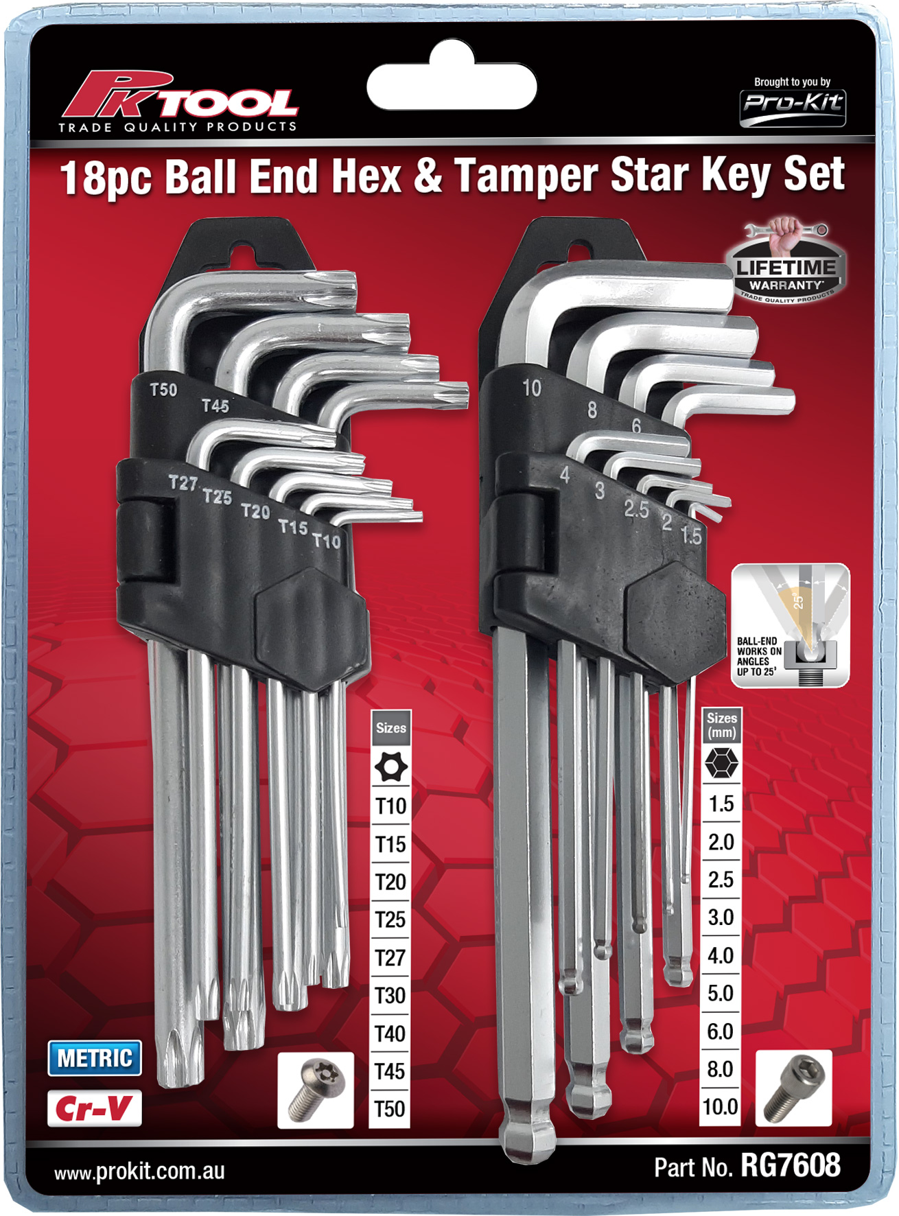 18pc Metric Ball End Hex & Tamper Star Key Set