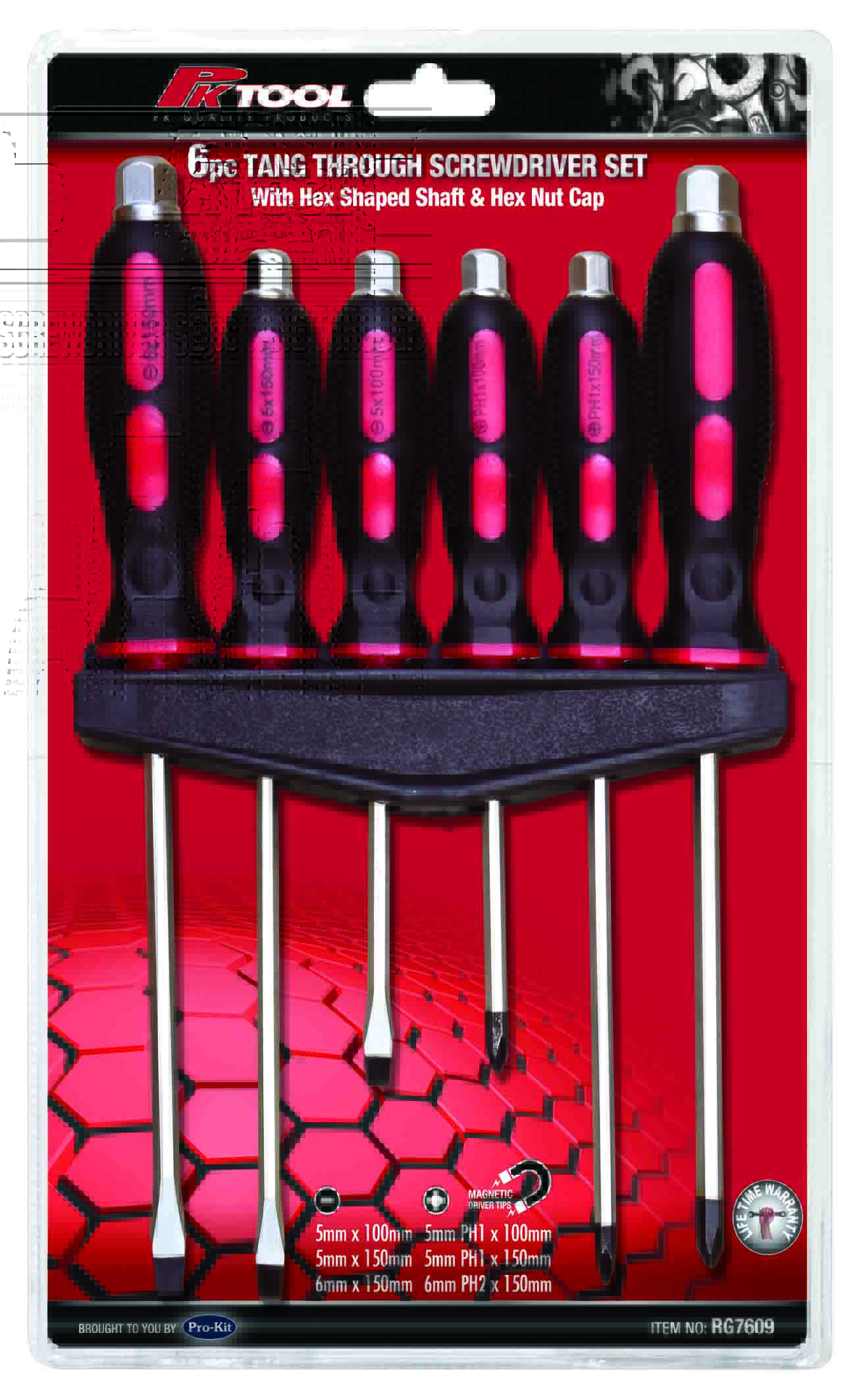 6pc Heavy Duty Tang Through Screwdriver Set with Hex Head