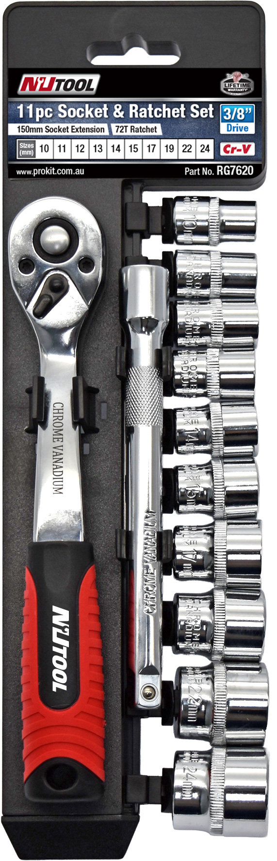 11pc 200mm 3/8” Dr Metric Socket & Ratchet
