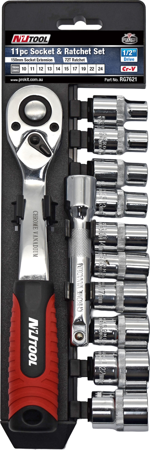 11pc 250mm 1/2” Dr Metric Socket & Ratchet
