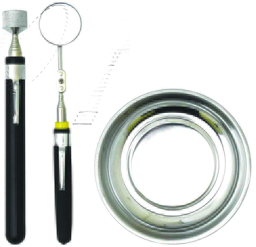 3pc MAGNETIC TRAY, TELESCOPIC MAGNETIC PICK UP TOOL  & INSPECTION MIRROR SET