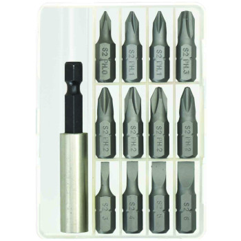 13pc 1/4” Hex Dr Screwdriver Bits Set With Drill Adaptor