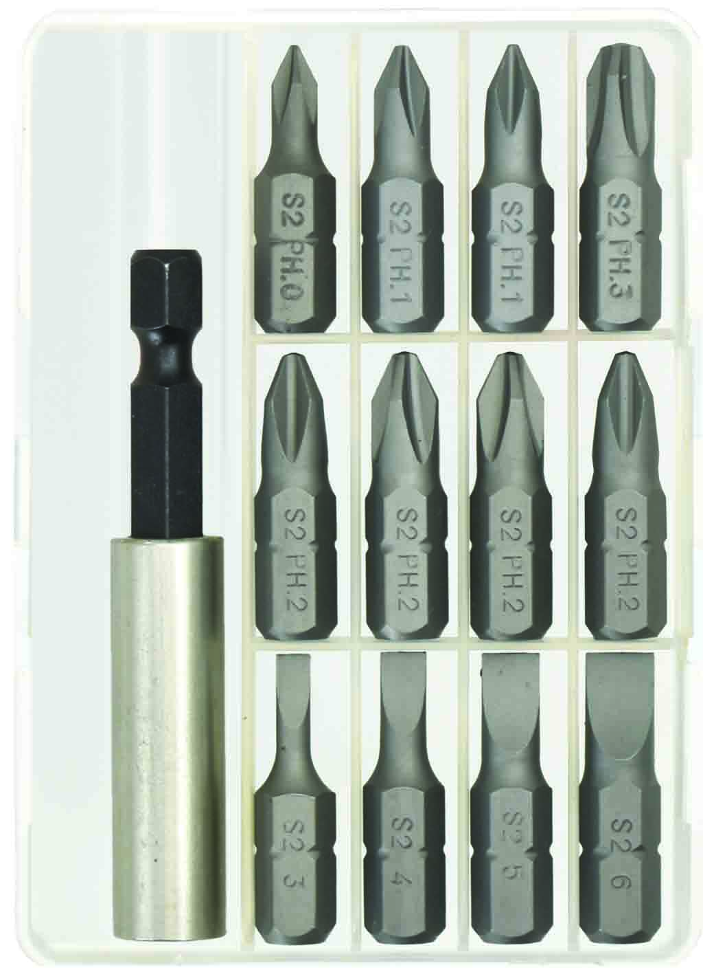 13pc 1/4” Hex Dr Screwdriver Bits Set With Drill Adaptor