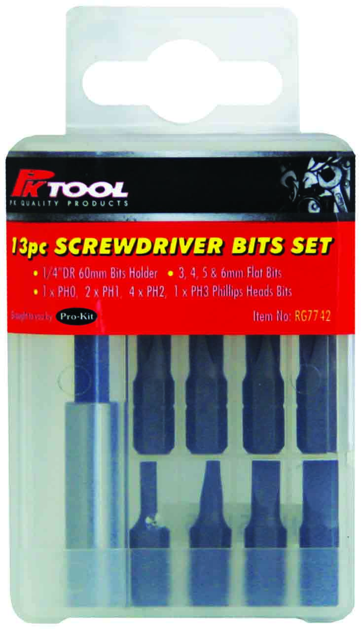 13pc 1/4” Hex Dr Screwdriver Bits Set With Drill Adaptor