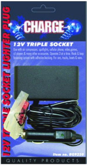 CIGARETTE LIGHTER ACCESSORY SOCKET – WITH 3 OUTLETS & 2MTR COILED WIRE 12/24V