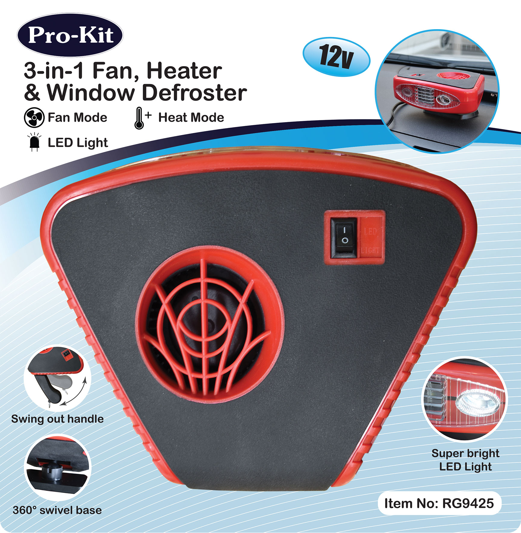 3-in-1 Heater Fan & Window Defroster with LED Torch