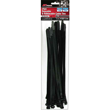 25pc 200 x 7.2mm Releasible Cable Ties