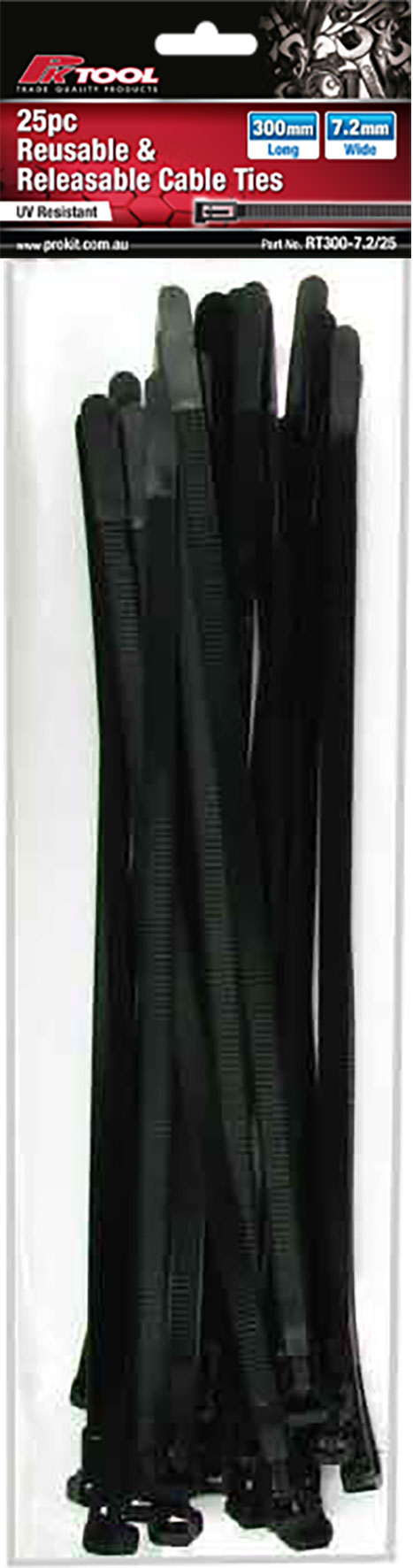 25pc 300 x 7.2mm Releasible Cable Ties