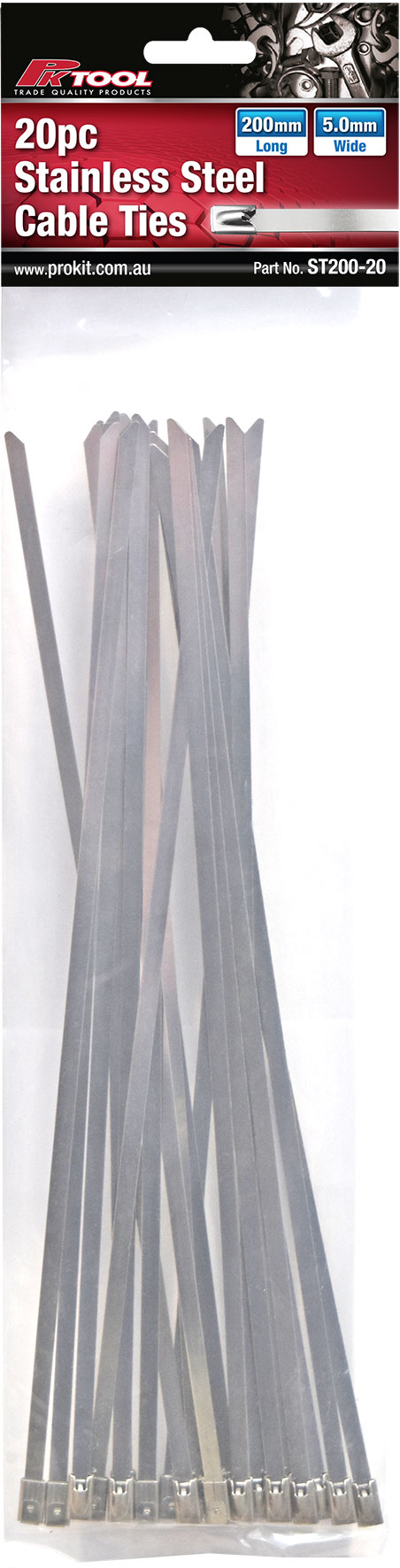 20pc 200mm x 5mm Stainless Steel Cable Ties
