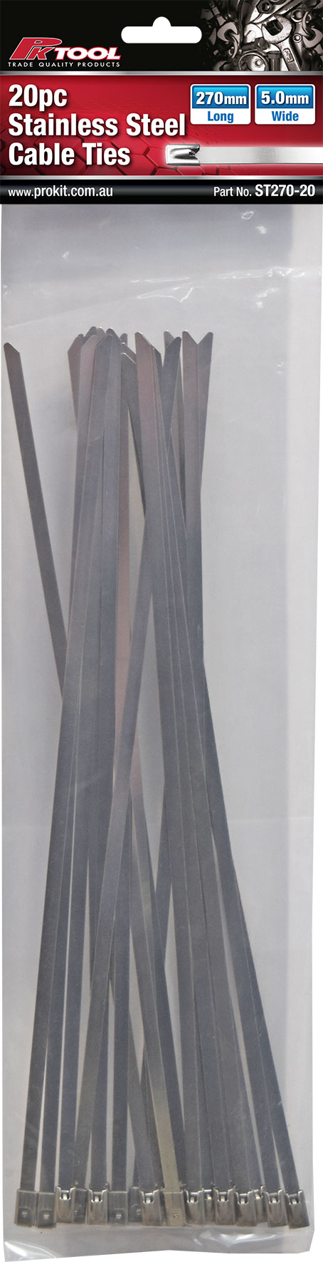 20pc 270mm x 5mm Stainless Steel Cable Ties