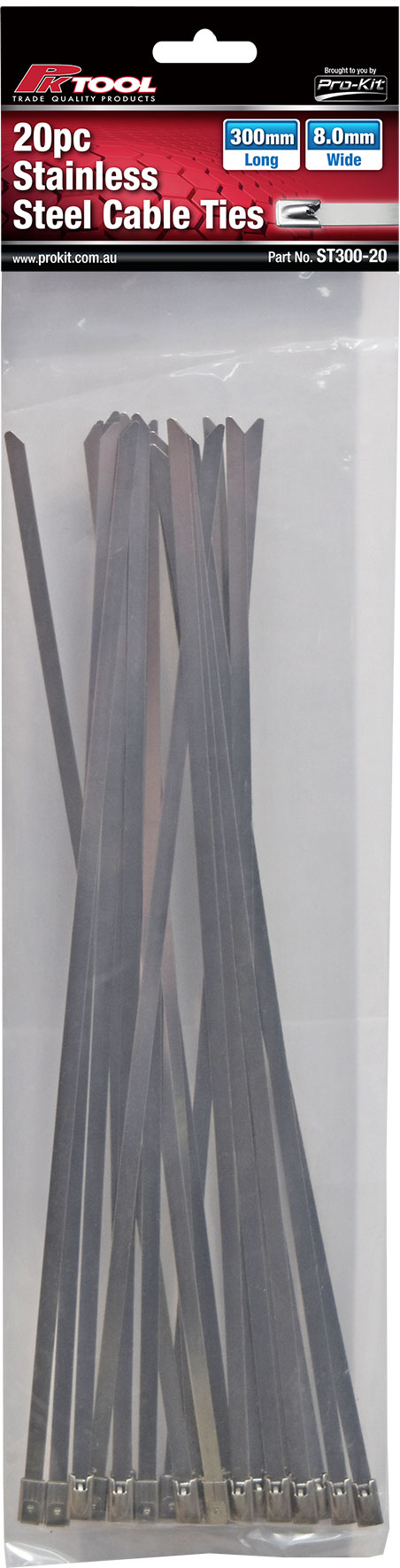 20pc 300mm x 8mm Stainless Steel Cable Ties