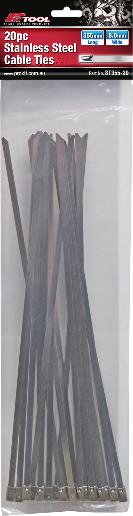 20pc 355mm x 8mm Stainless Steel Cable Ties