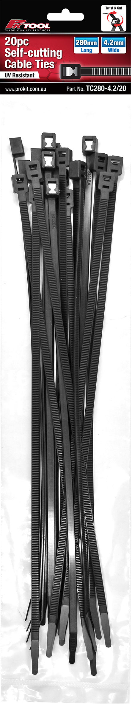 20pc 280mm Self-cutting Cable Ties