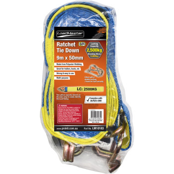 50mm x 9m Ratchet Tie Down with Moulded Handles & Hooks