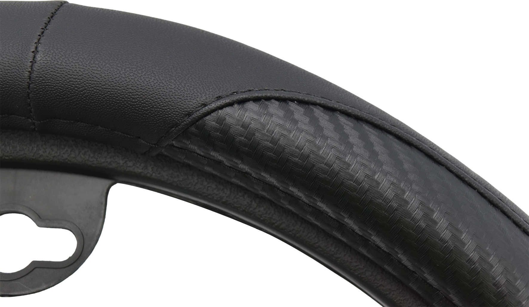 38cm Black, Leather Feel with D-Shaped Base & Carbon Look Inserts Steering Wheel Cover