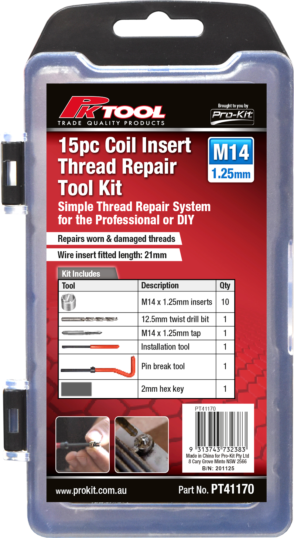 15pc Coil Insert Thread Repair Tool Kit