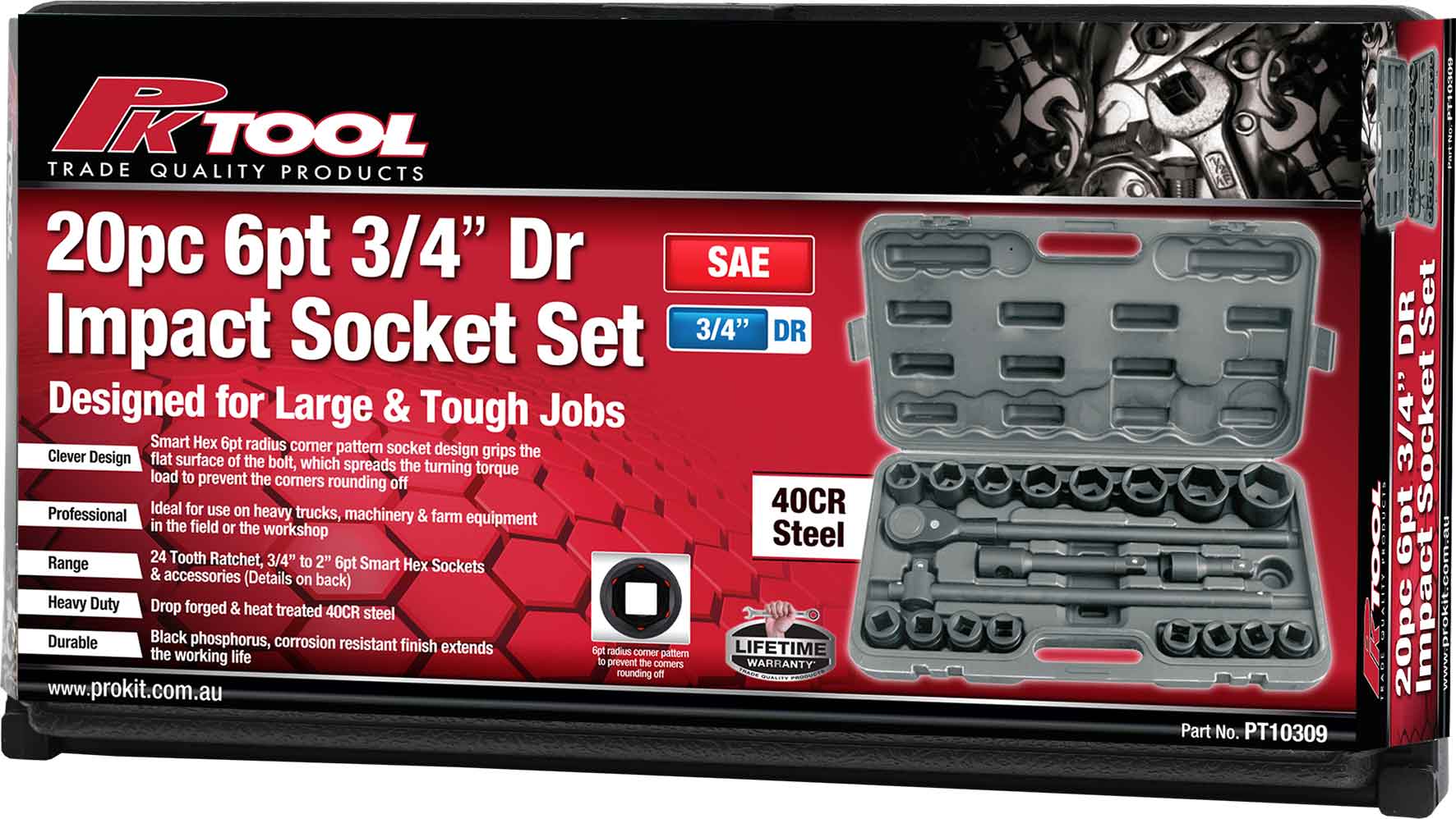 20pc 3/4” Dr SAE Impact Socket Set 6pt