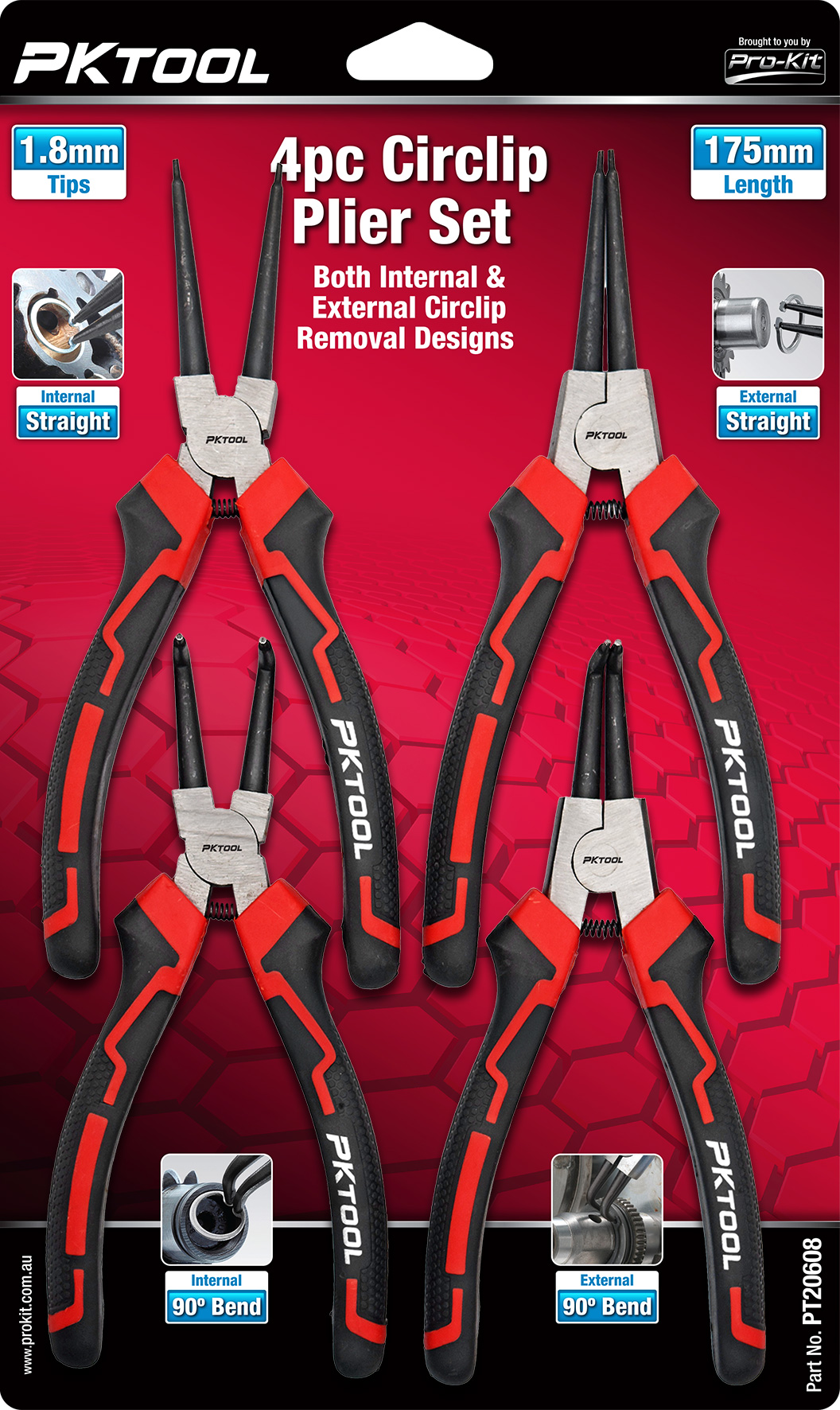 175mm 4pc Circlip Plier Set 1.8mm Tips