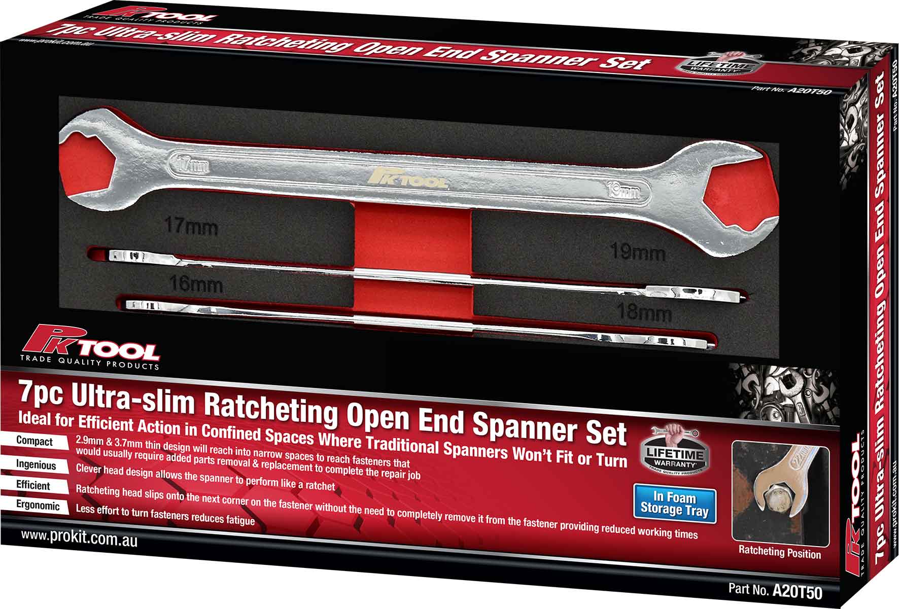7pc Ultra-Slim Ratcheting Open End Spanner Set