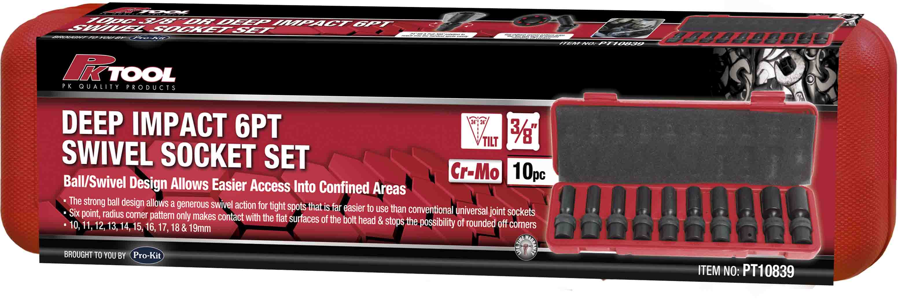 10pc 3/8″ Dr Deep Impact Swivel Socket Set 6pt