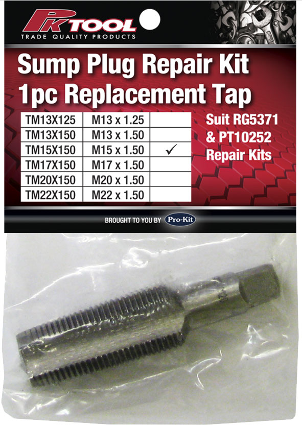 M15 x 1.5mm Replacement Plugs & Taps to Suit Rg5371 & PT10252 Sump Plug Thread Repair Kits